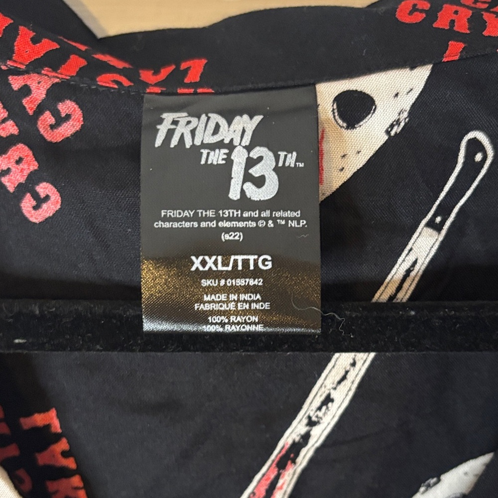Bioworld Friday the 13th Black and Red Button Down Tie-Front Shirt - Picture 3 of 7